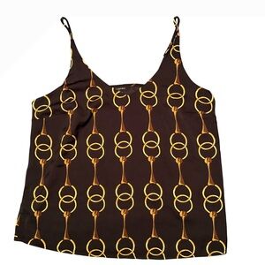 Banana Republic Petite Cropped Cami Top Brown Gold Chain Print Size M